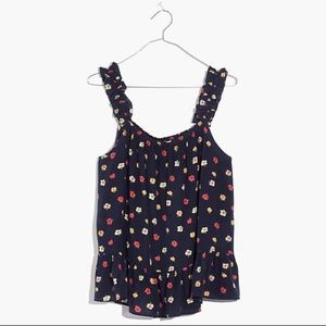 Silk Ruffle-Strap Cami Top in Confetti Floral